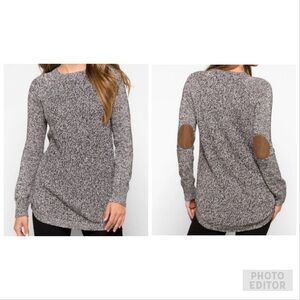 RDI Style Cotton Marled Grey Sweater with Elbow Patches Size Medium